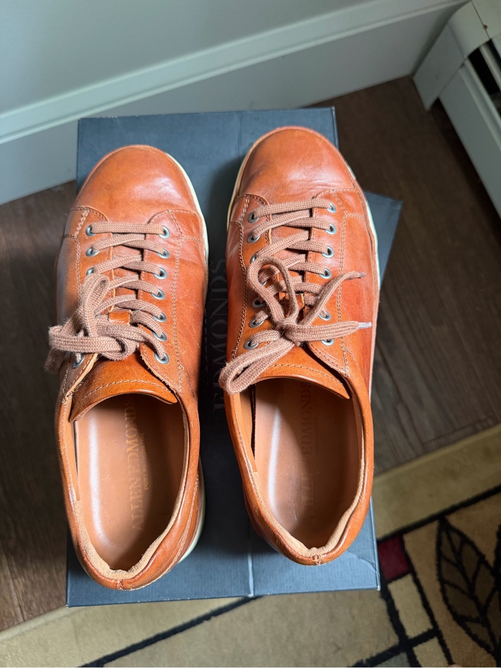 WIDE Allen Edmonds Leather Sneakers in Cognac 11 3E